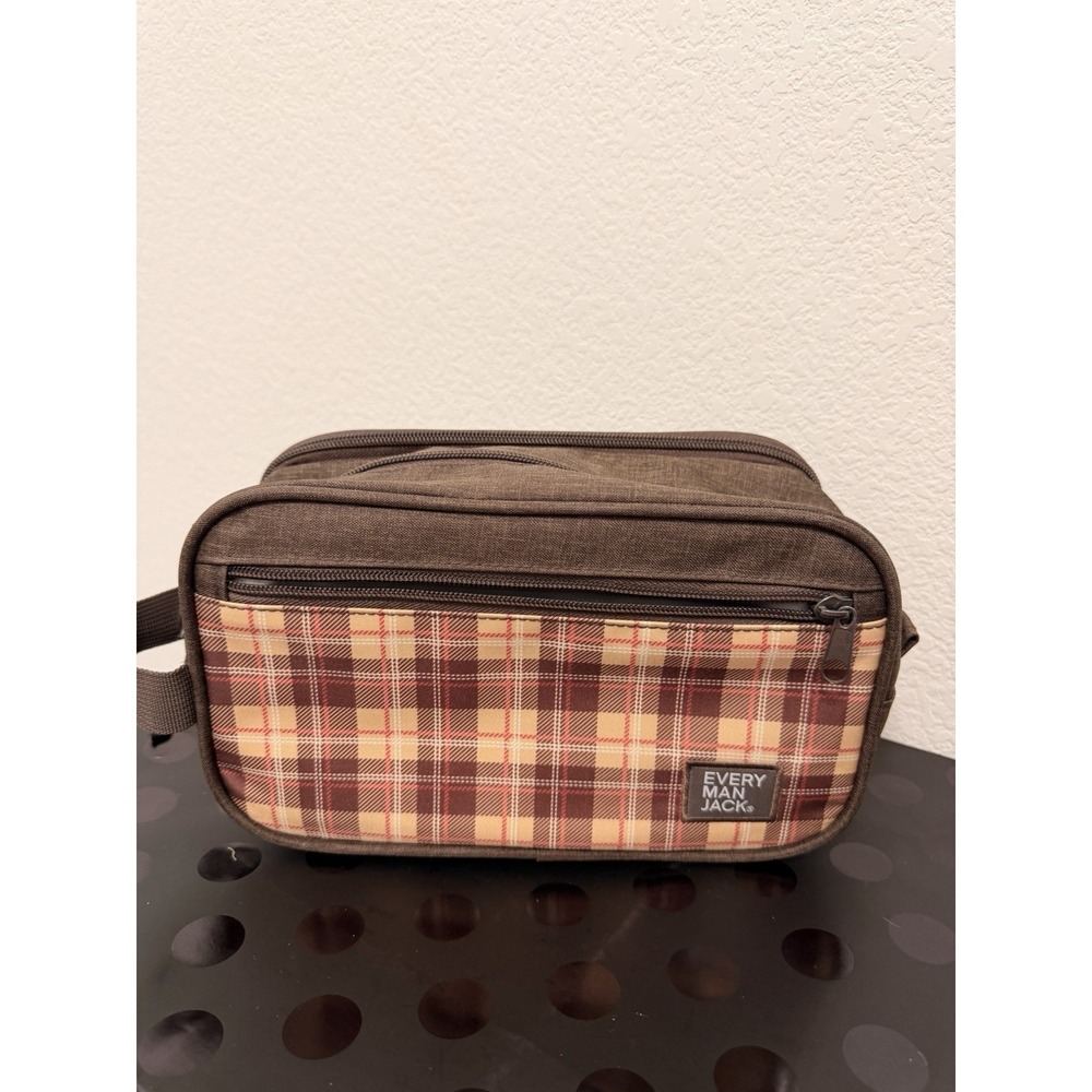 Every Man Jack Toiletries Travel Bag Red Plaid Pattern